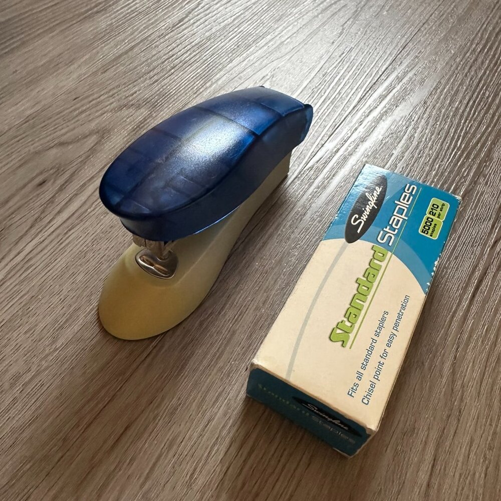 Desk Stapler & Staples - Blue Grey - Home Office Supplies